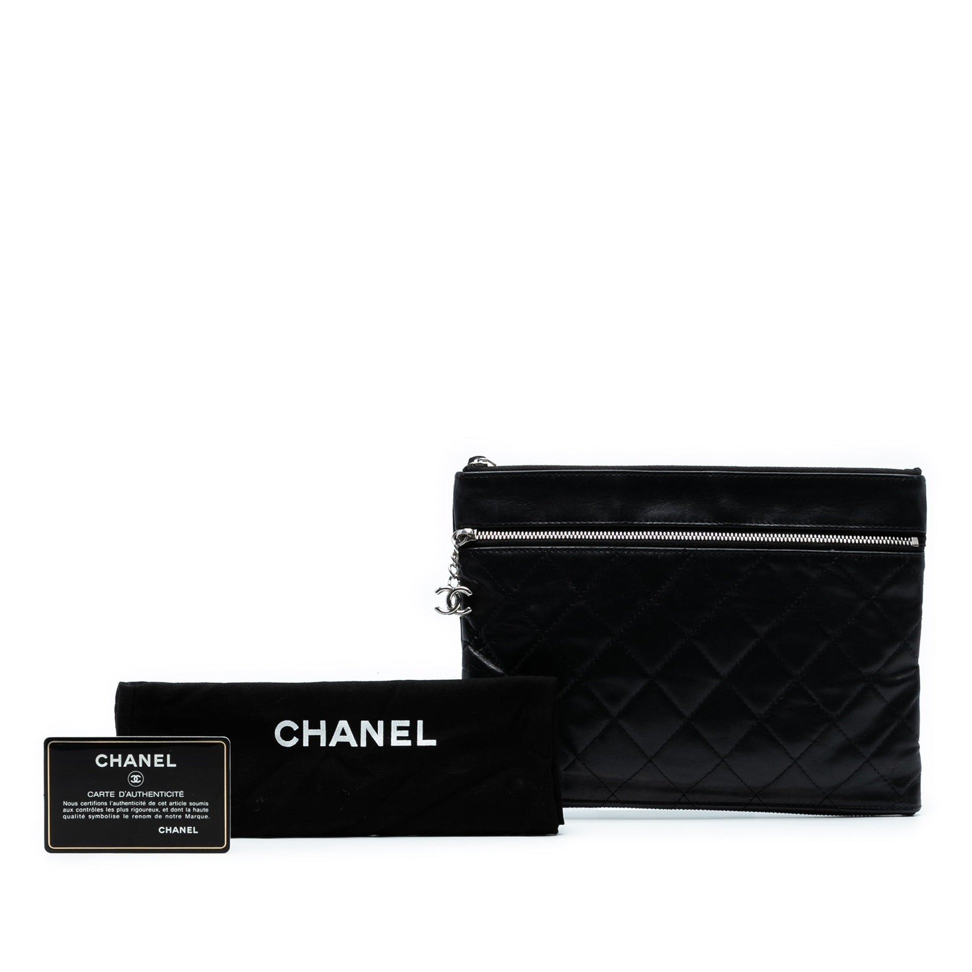 Chanel CC Quilted Lambskin Multi Zip Clutch