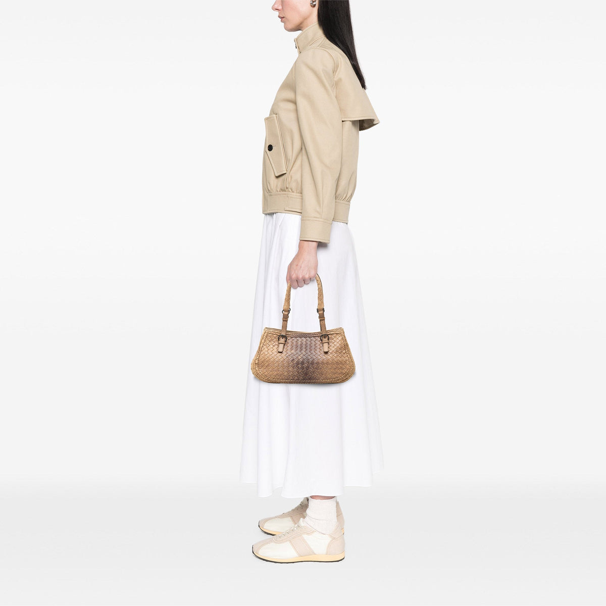 Bottega Veneta Small Nappa Gradient Intrecciato Handbag — Beige