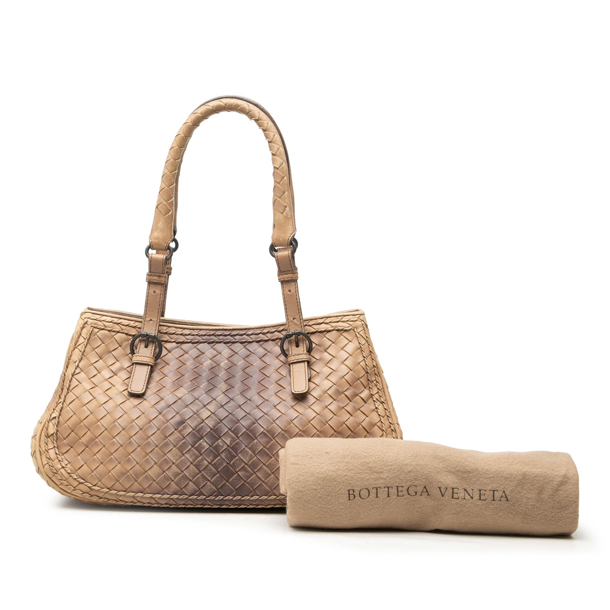 Bottega Veneta Small Nappa Gradient Intrecciato Handbag — Beige