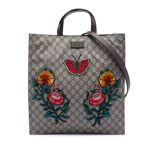 Gucci GG Supreme Butterfly and Flower Embroidery Convertible Soft Tote