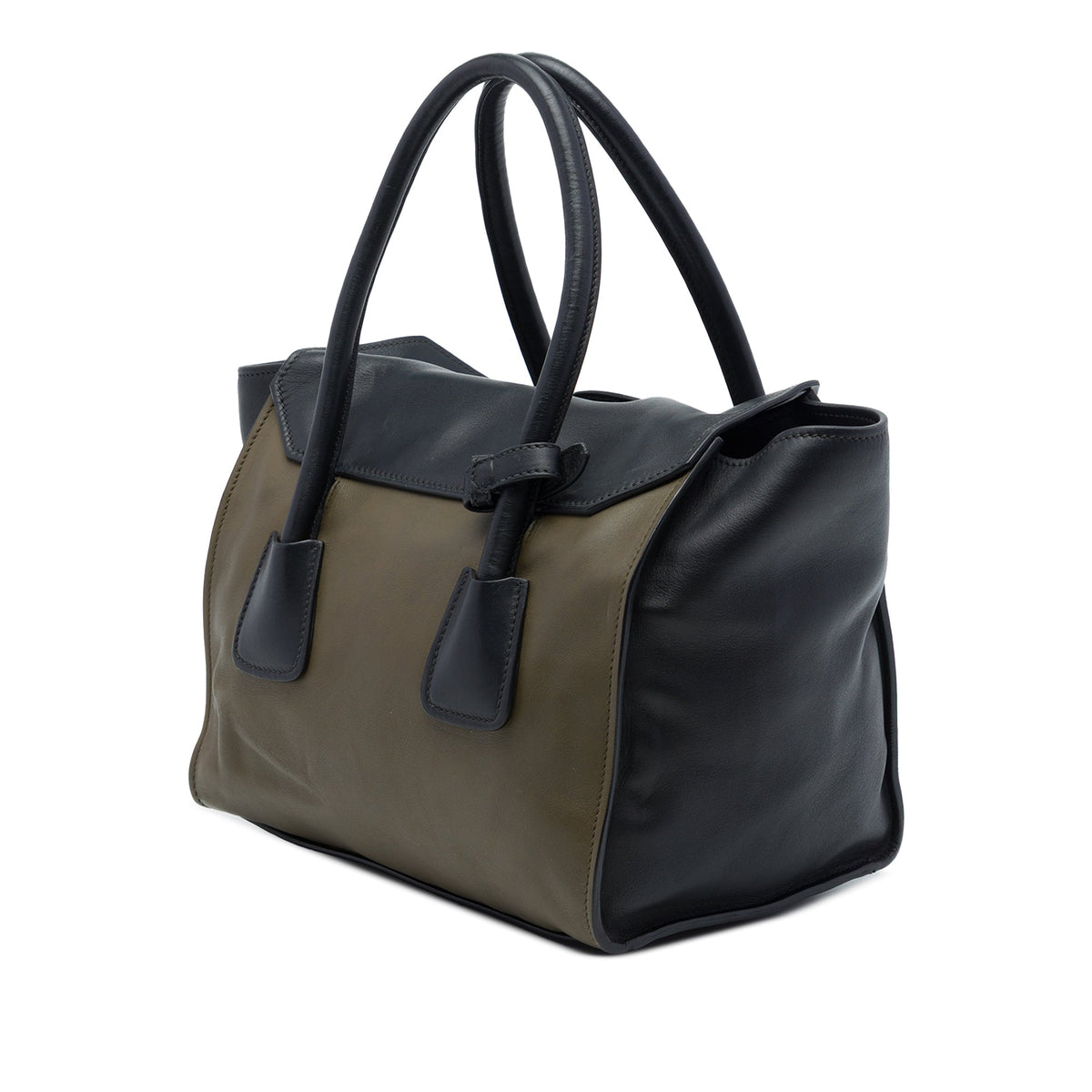 Prada Bicolor Glace Calf Sound Lock Satchel — Brown