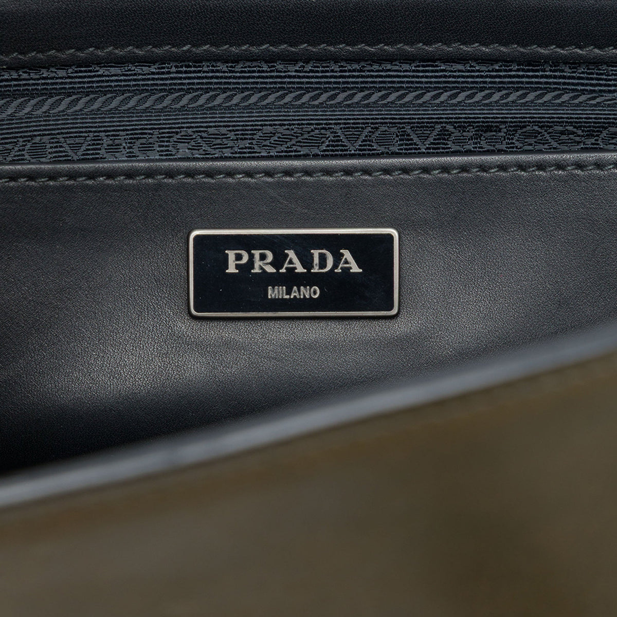 Prada Bicolor Glace Calf Sound Lock Satchel — Brown