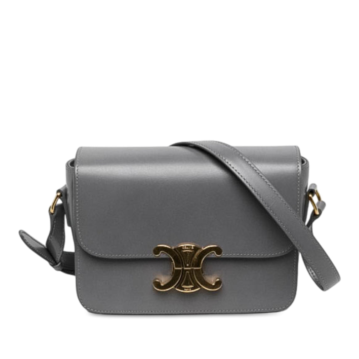 Celine Classique Shiny Calfskin Triomphe Crossbody — Gray