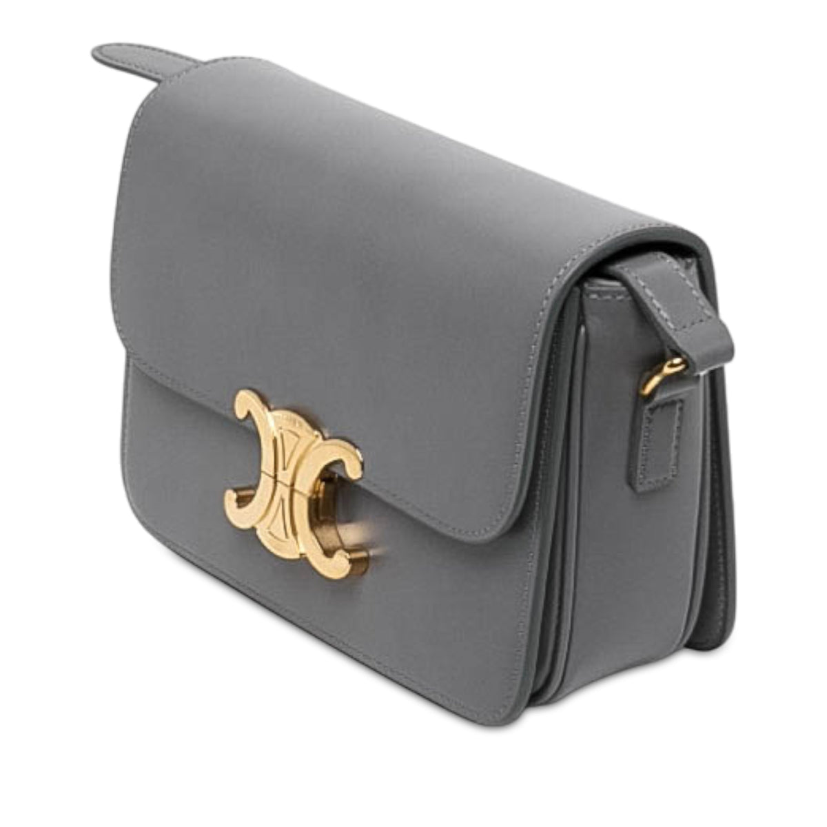 Celine Classique Shiny Calfskin Triomphe Crossbody — Gray
