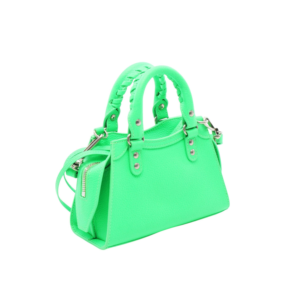 Balenciaga Mini Grained Calfskin Motocross Neo Classic City Satchel — Green