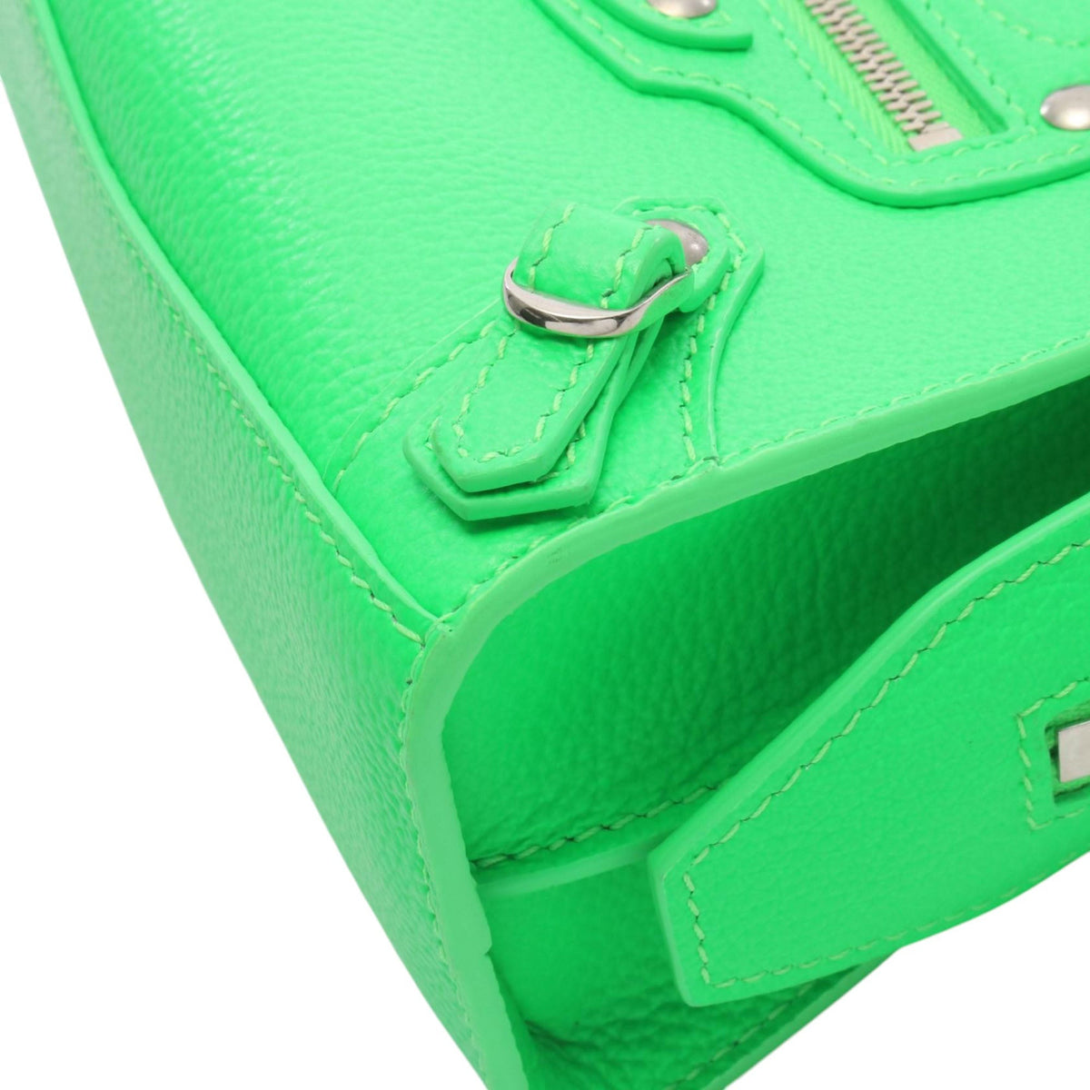 Balenciaga Mini Grained Calfskin Motocross Neo Classic City Satchel — Green