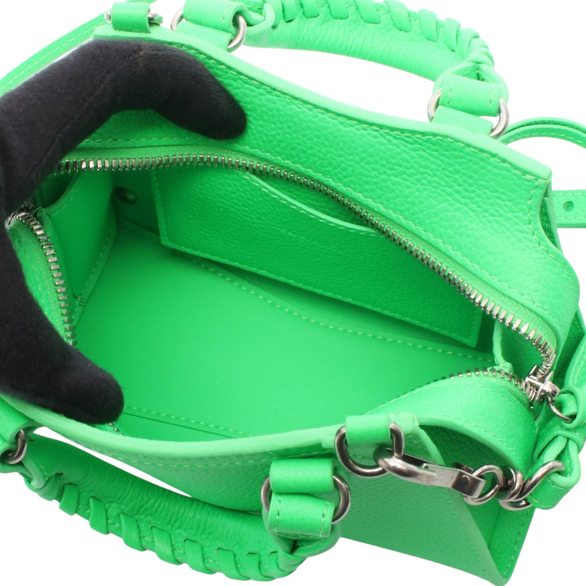 Balenciaga Mini Grained Calfskin Motocross Neo Classic City Satchel — Green