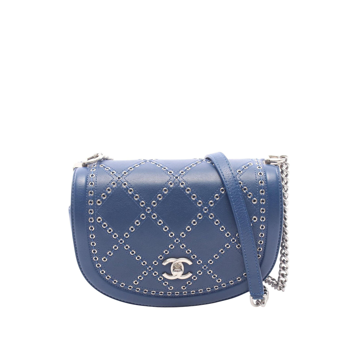 Chanel Mini Calfskin Coco Eyelets Round Flap — Blue