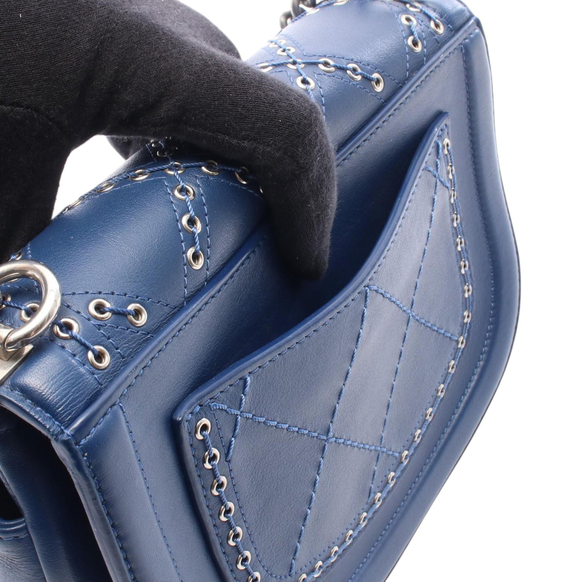 Chanel Mini Calfskin Coco Eyelets Round Flap — Blue