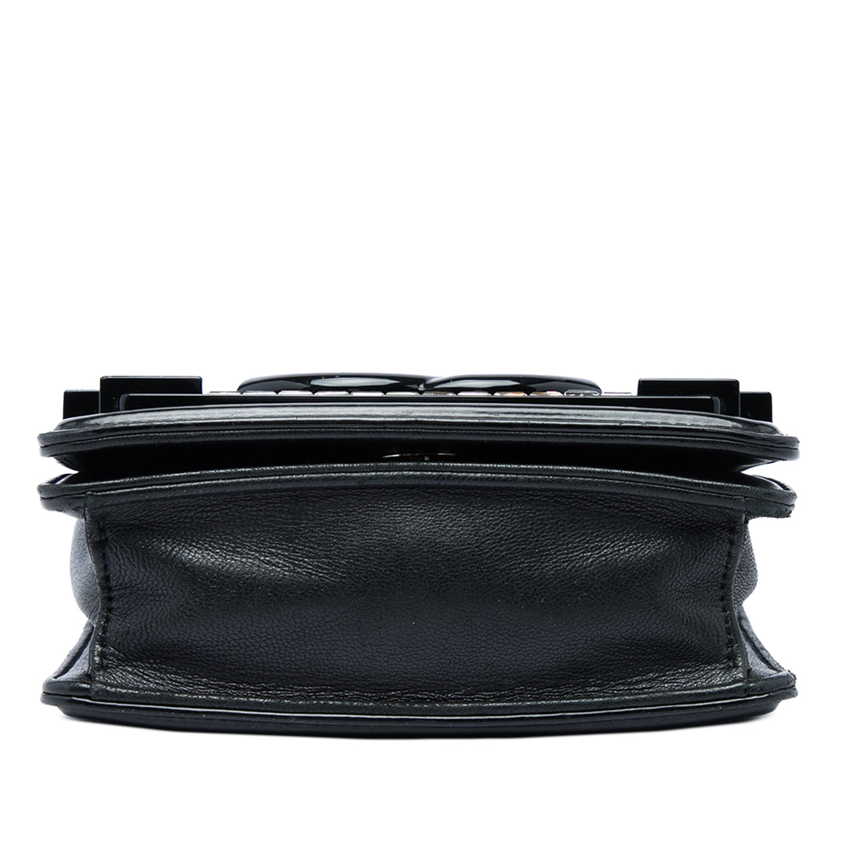 Chanel CC Patent and Acrylic Crystal Embellished Boy Brick Flap — Black