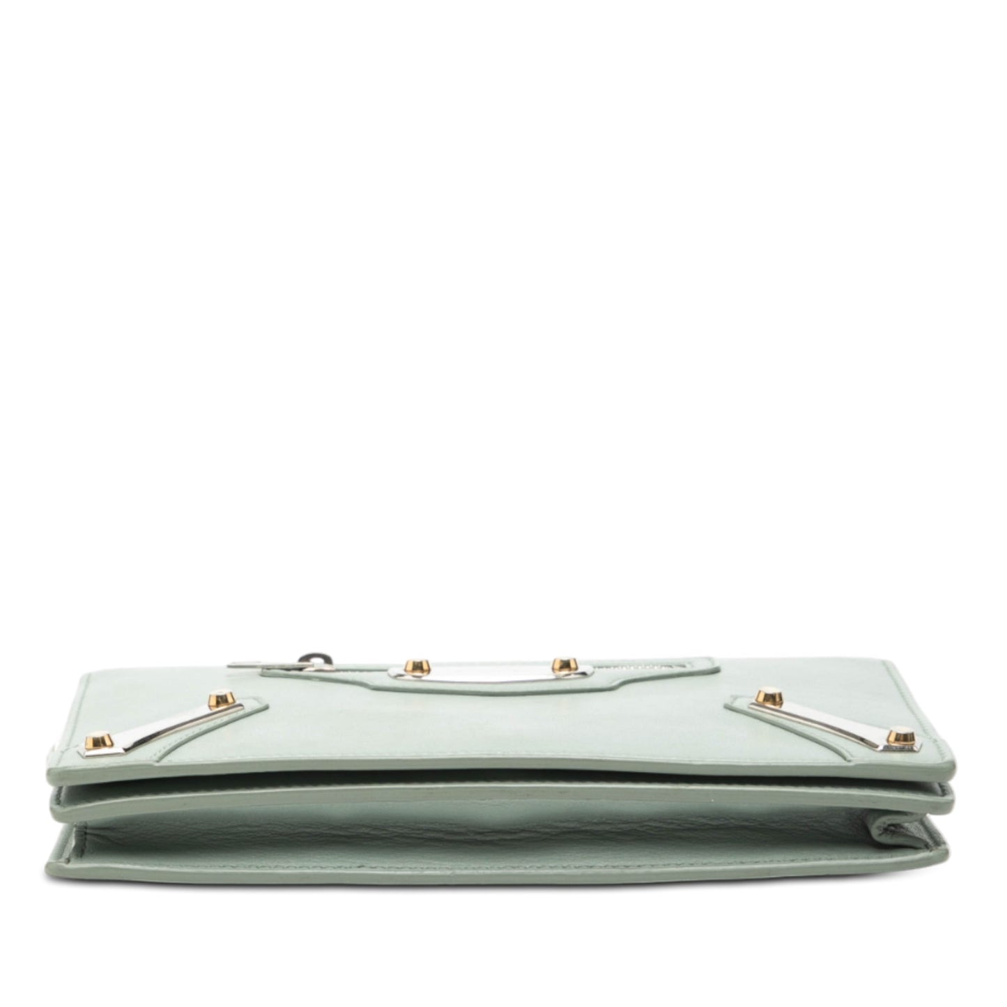 Balenciaga Leather Metal Plate City Wallet on Chain