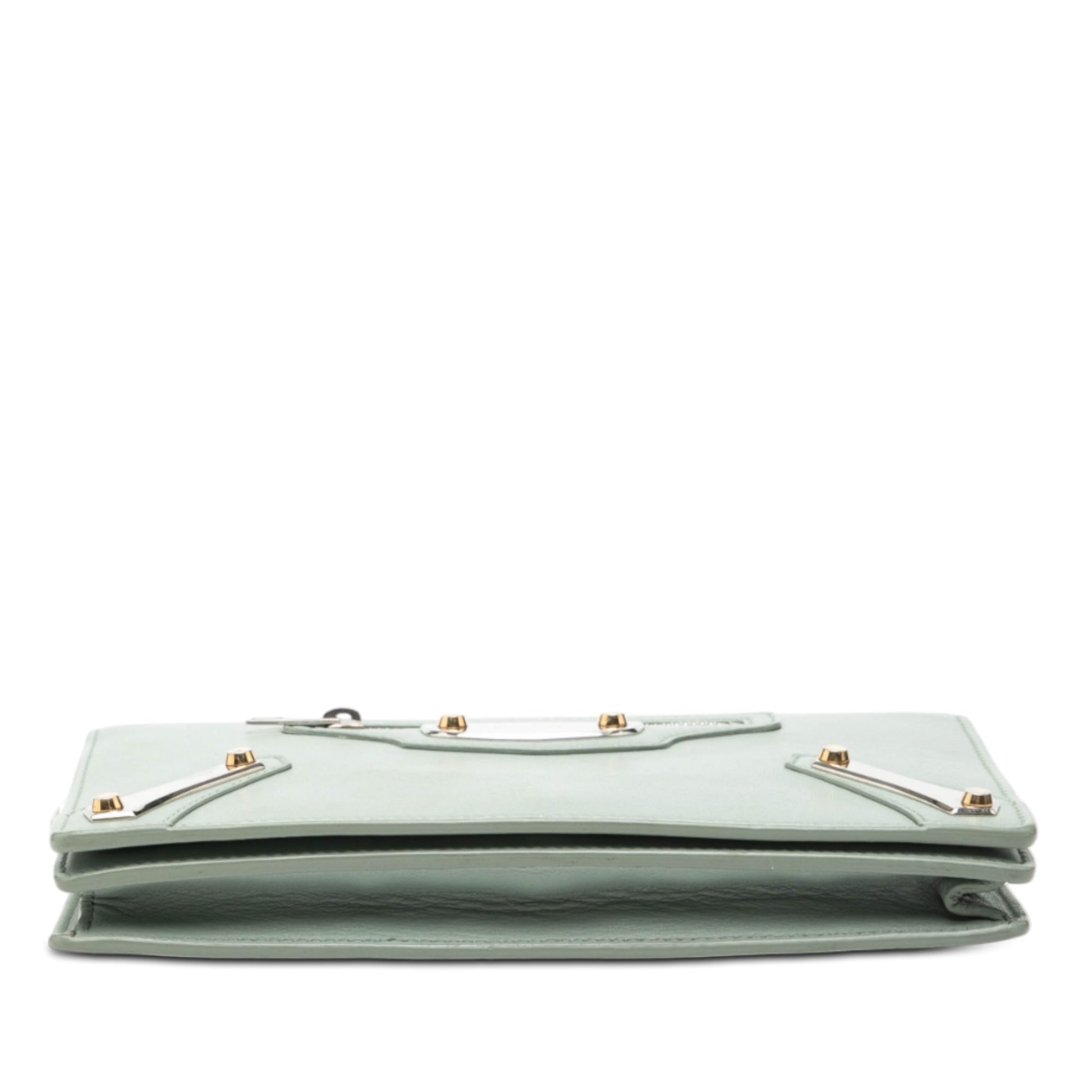 Balenciaga Leather Metal Plate City Wallet on Chain