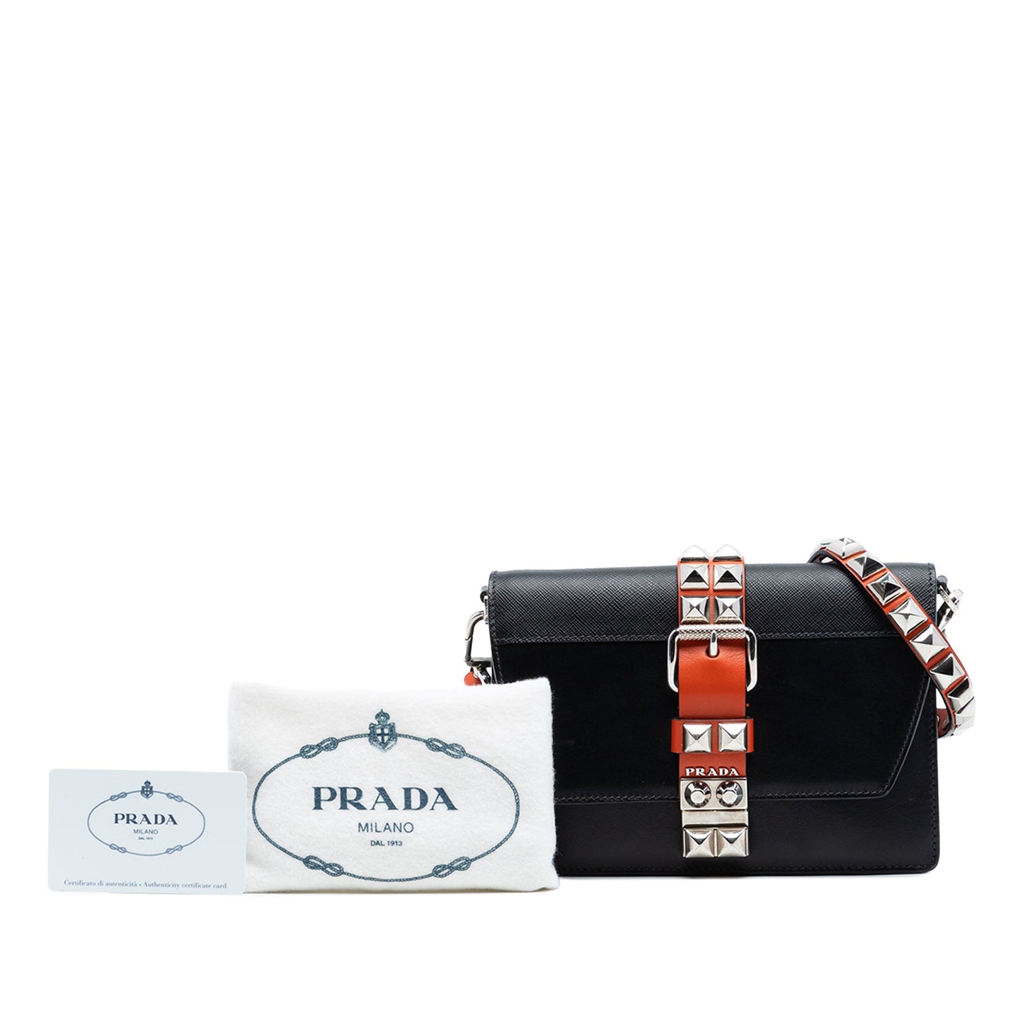 Prada City Calfskin and Saffiano Studded Elektra Crossbody
