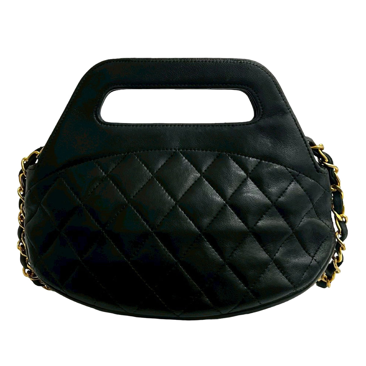 Chanel CC Quilted Lambskin Top Handle Round Frame Bag — Black