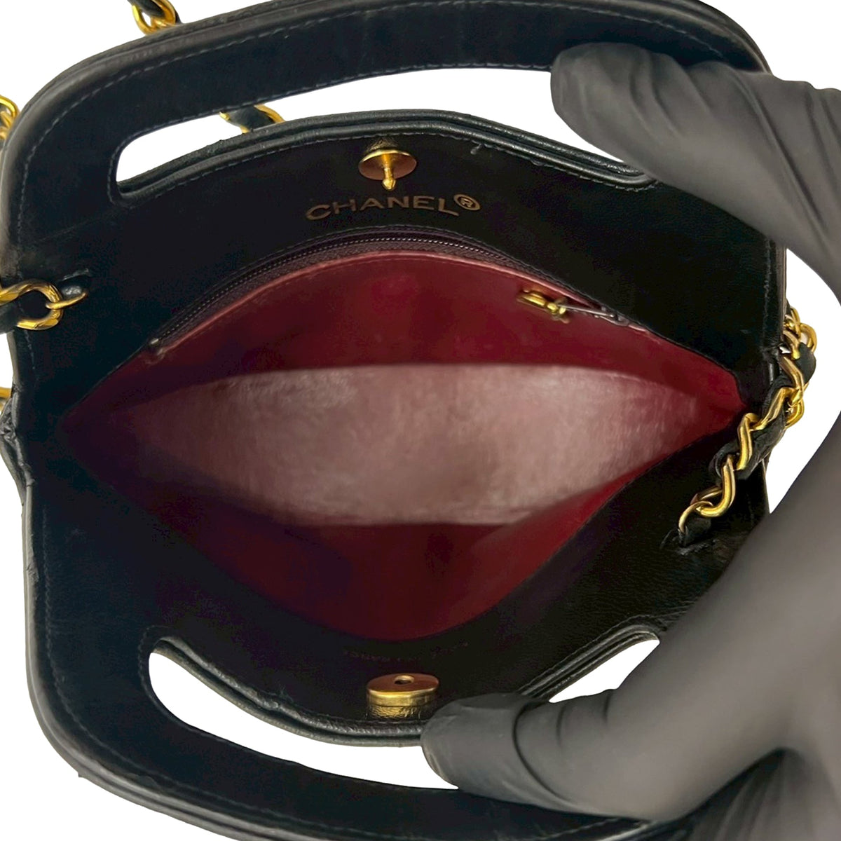Chanel CC Quilted Lambskin Top Handle Round Frame Bag — Black