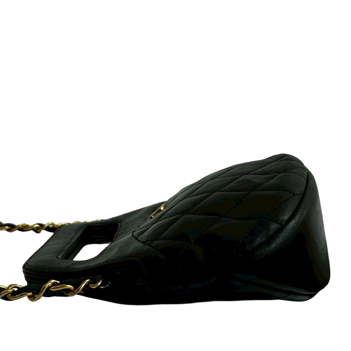 Chanel CC Quilted Lambskin Top Handle Round Frame Bag — Black