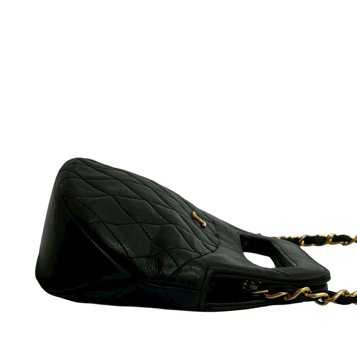 Chanel CC Quilted Lambskin Top Handle Round Frame Bag — Black