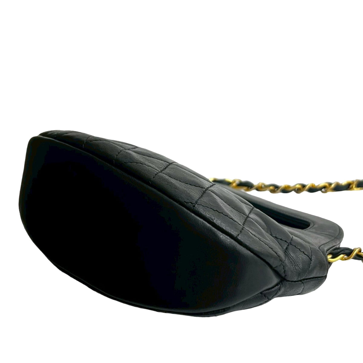 Chanel CC Quilted Lambskin Top Handle Round Frame Bag — Black