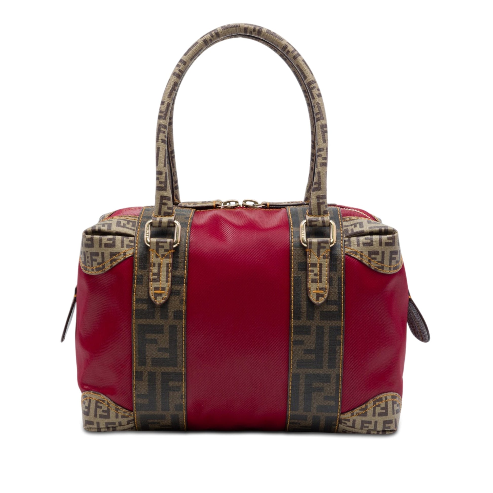 Fendi Zucca Trimmed Coated Canvas Mixed Media Boston Bag