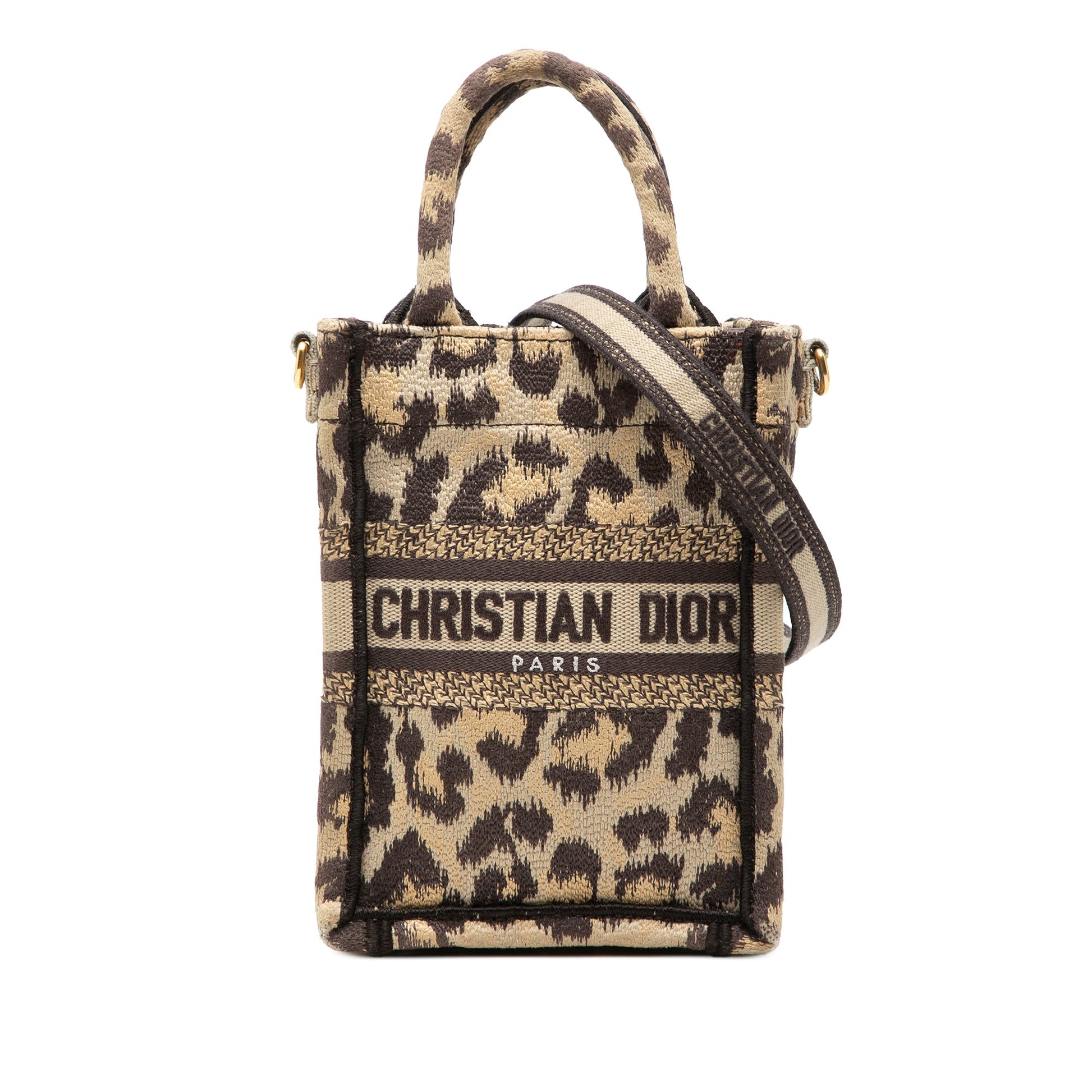 Dior Mizza Mini Embroidered Canvas Leopard Vertical Book Tote