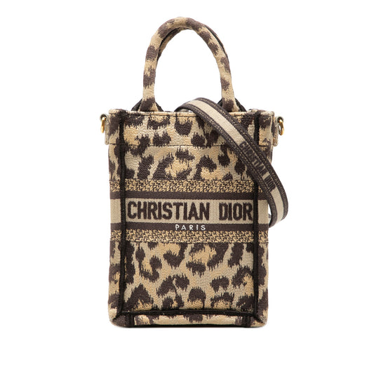 Dior Mizza Mini Embroidered Canvas Leopard Vertical Book Tote