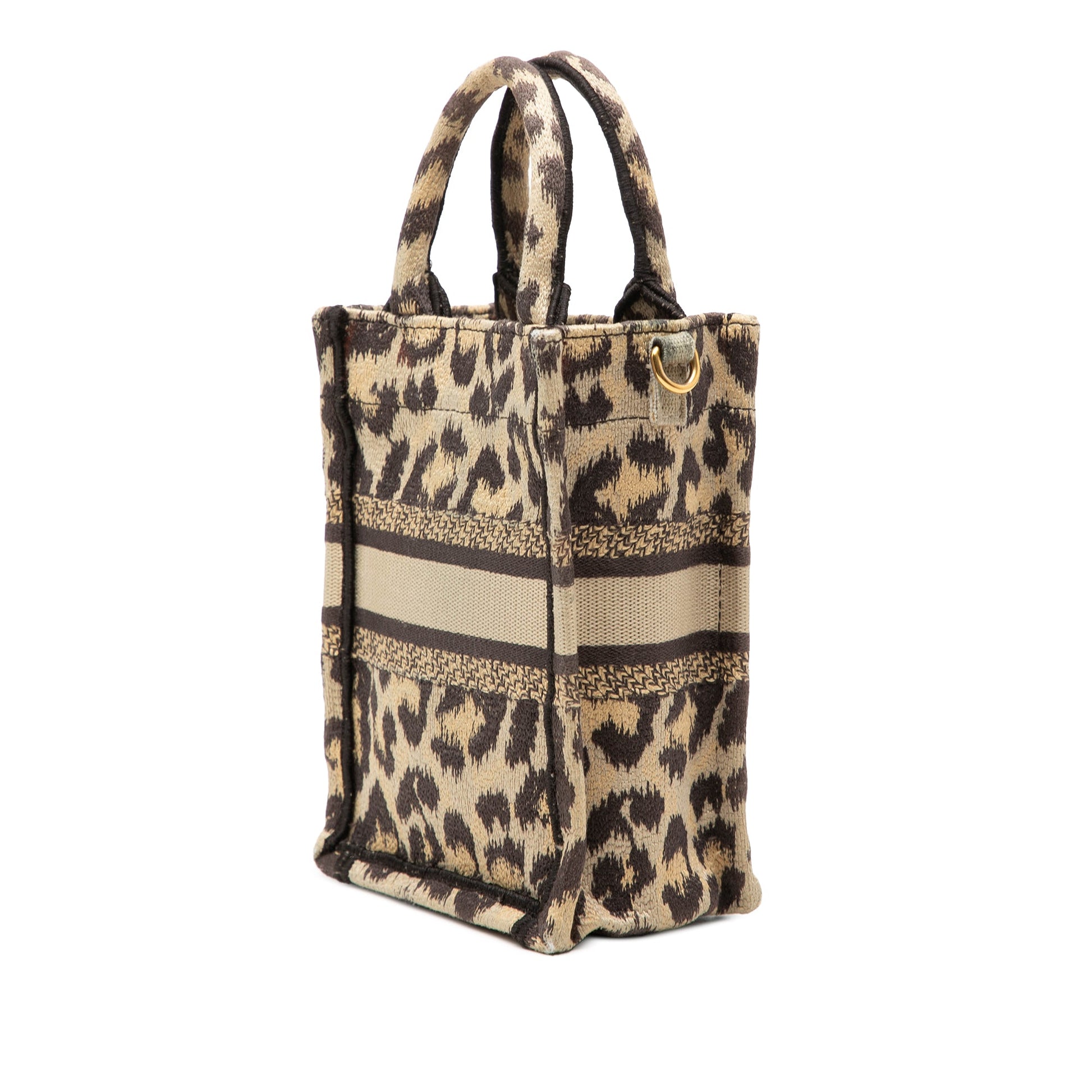 Dior Mizza Mini Embroidered Canvas Leopard Vertical Book Tote