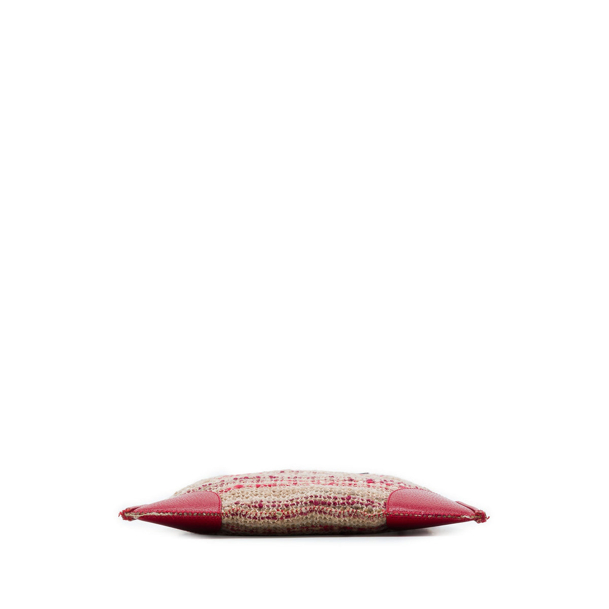Prada Vitello Trimmed Tweed Flat Tote — Red