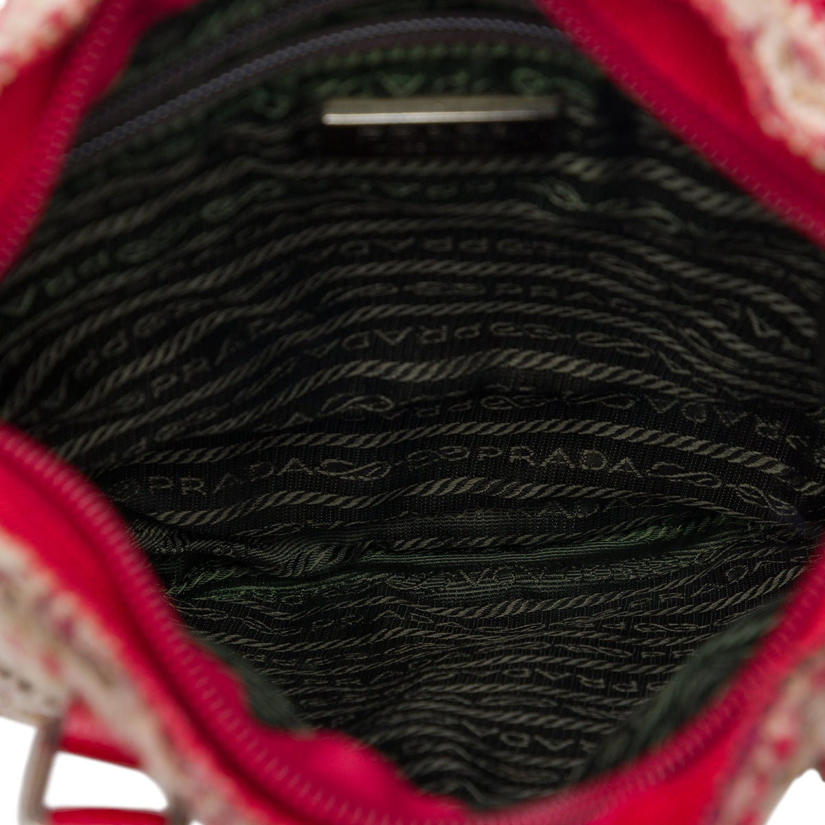 Prada Vitello Trimmed Tweed Flat Tote — Red