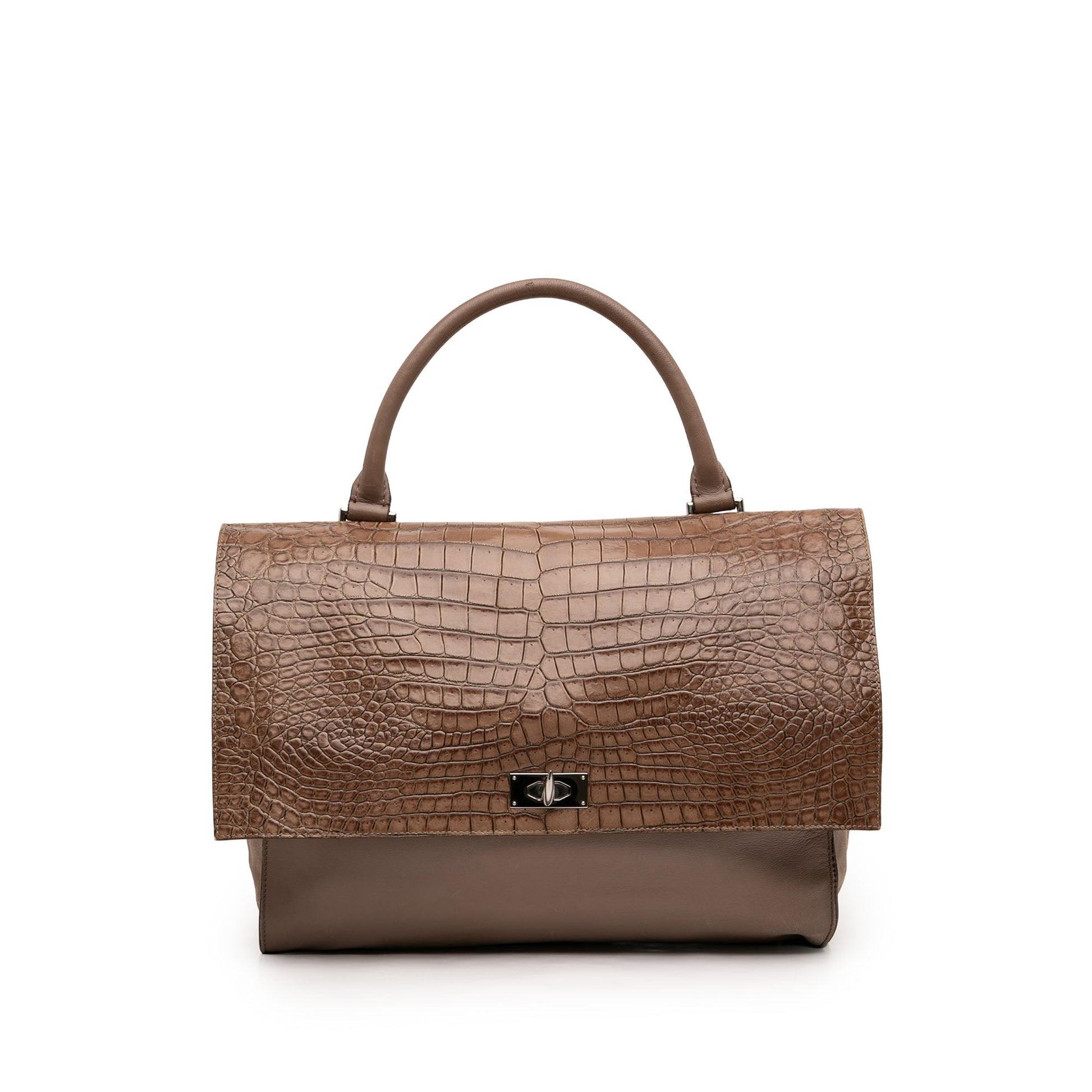 Givenchy Medium Croc Embossed Calfskin Shark Lock Satchel