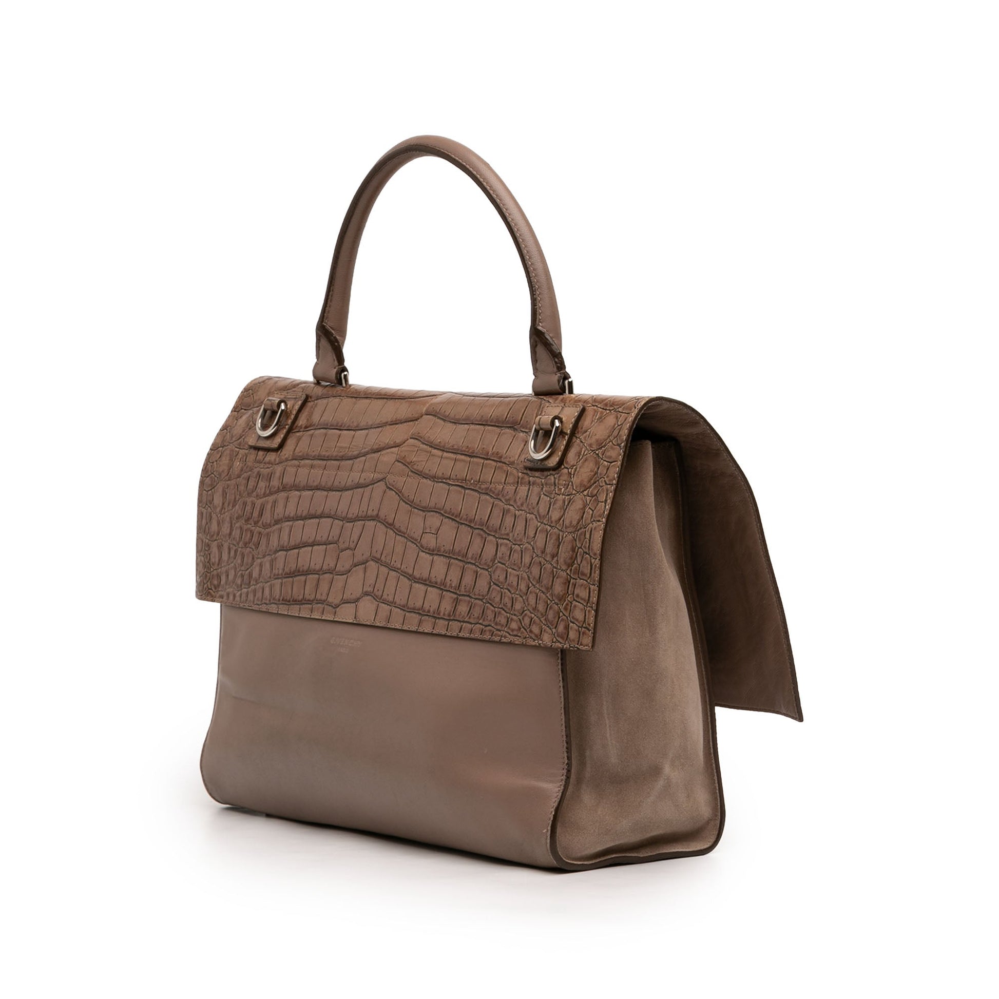 Givenchy Medium Croc Embossed Calfskin Shark Lock Satchel