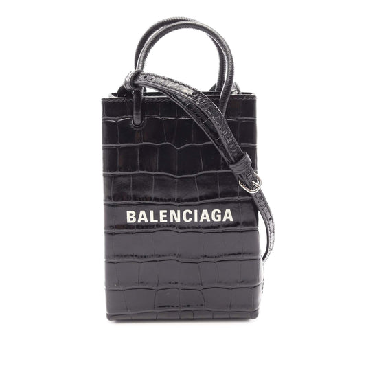 Balenciaga Mini Croc Embossed Leather Shopping Phone Holder