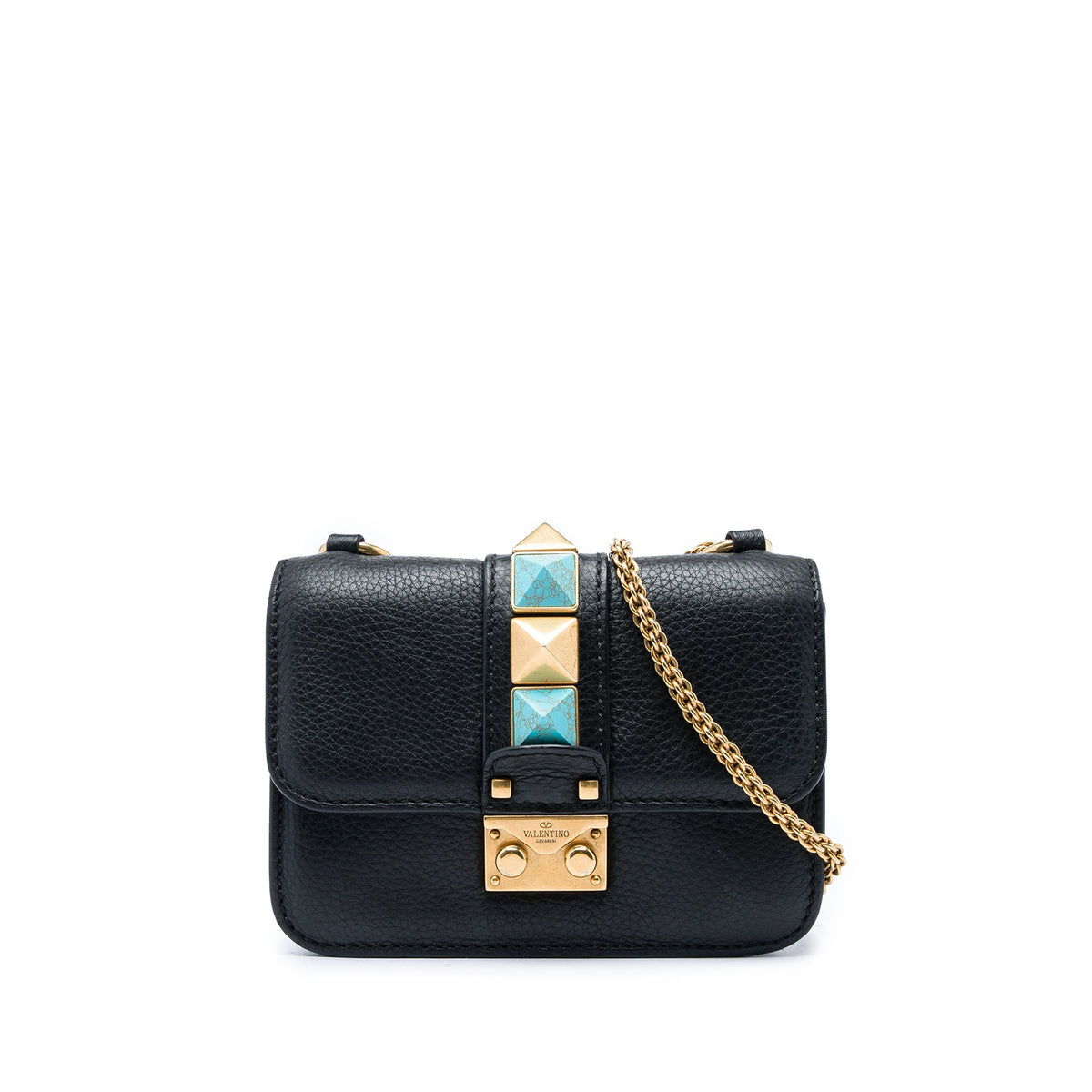 Valentino Mini Leather Rockstud Rolling Glam Lock Crossbody — Black