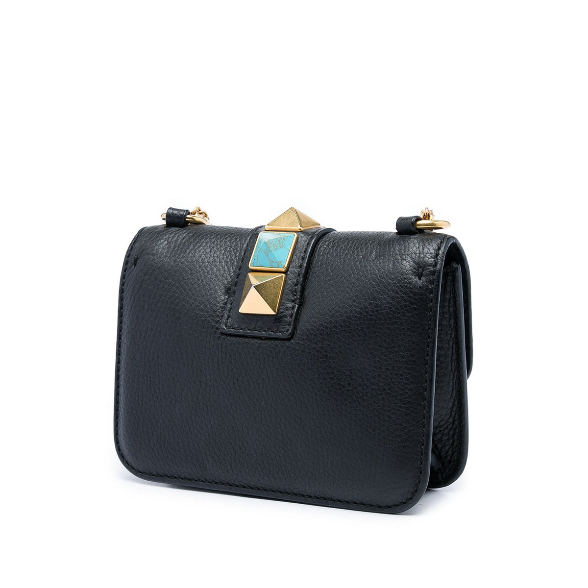 Valentino Mini Leather Rockstud Rolling Glam Lock Crossbody — Black