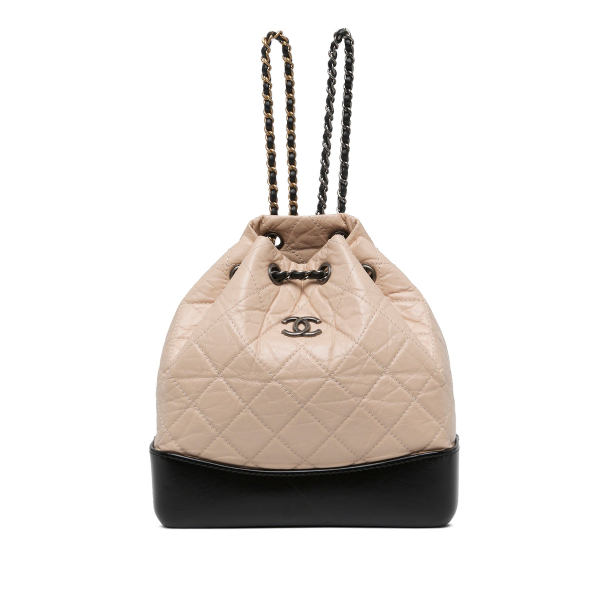 Chanel Small Bicolor Quilted Aged Calfskin Gabrielle Backpack — Beige