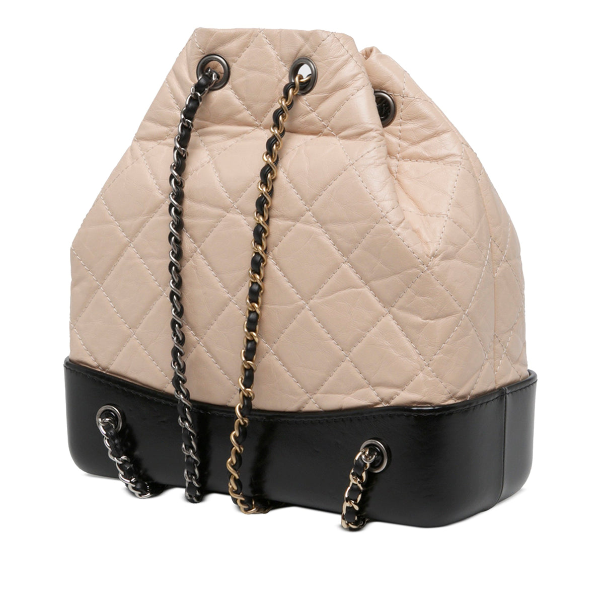 Chanel Small Bicolor Quilted Aged Calfskin Gabrielle Backpack — Beige