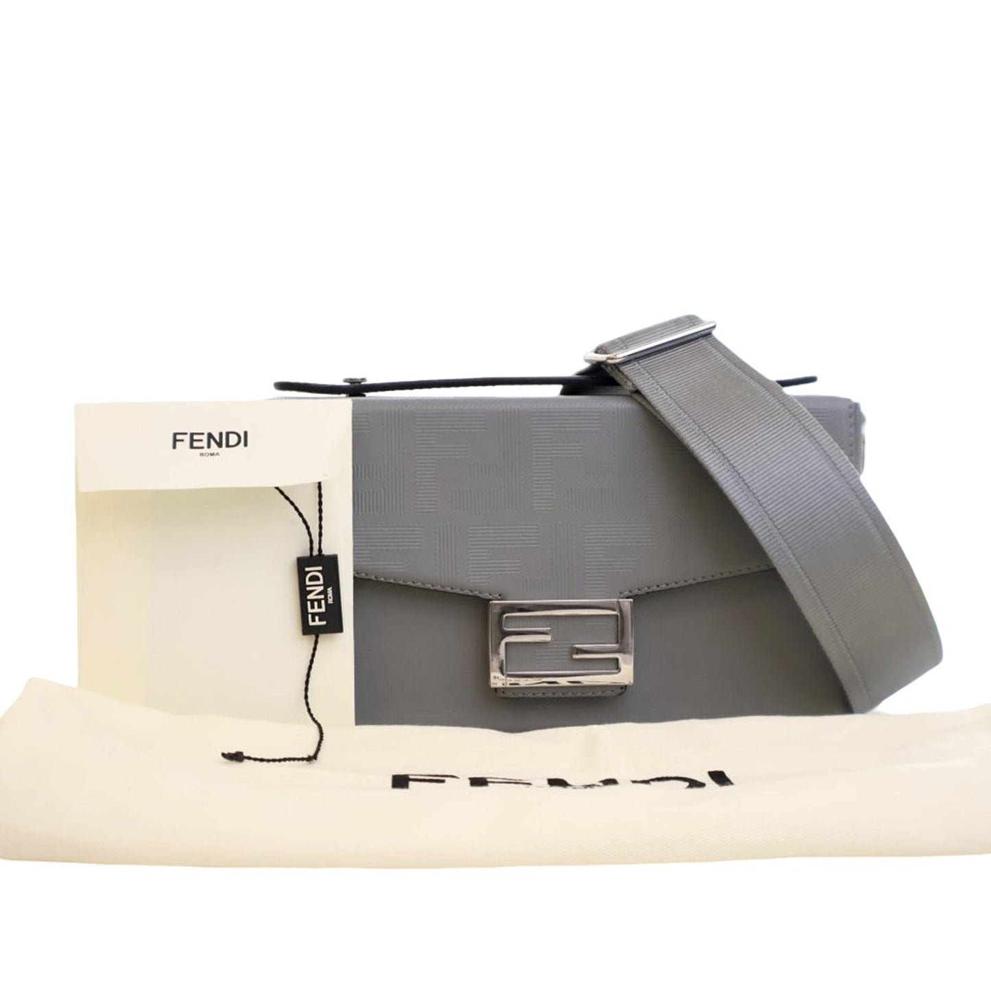 Fendi Zucca Calfskin Soft Trunk Baguette Satchel