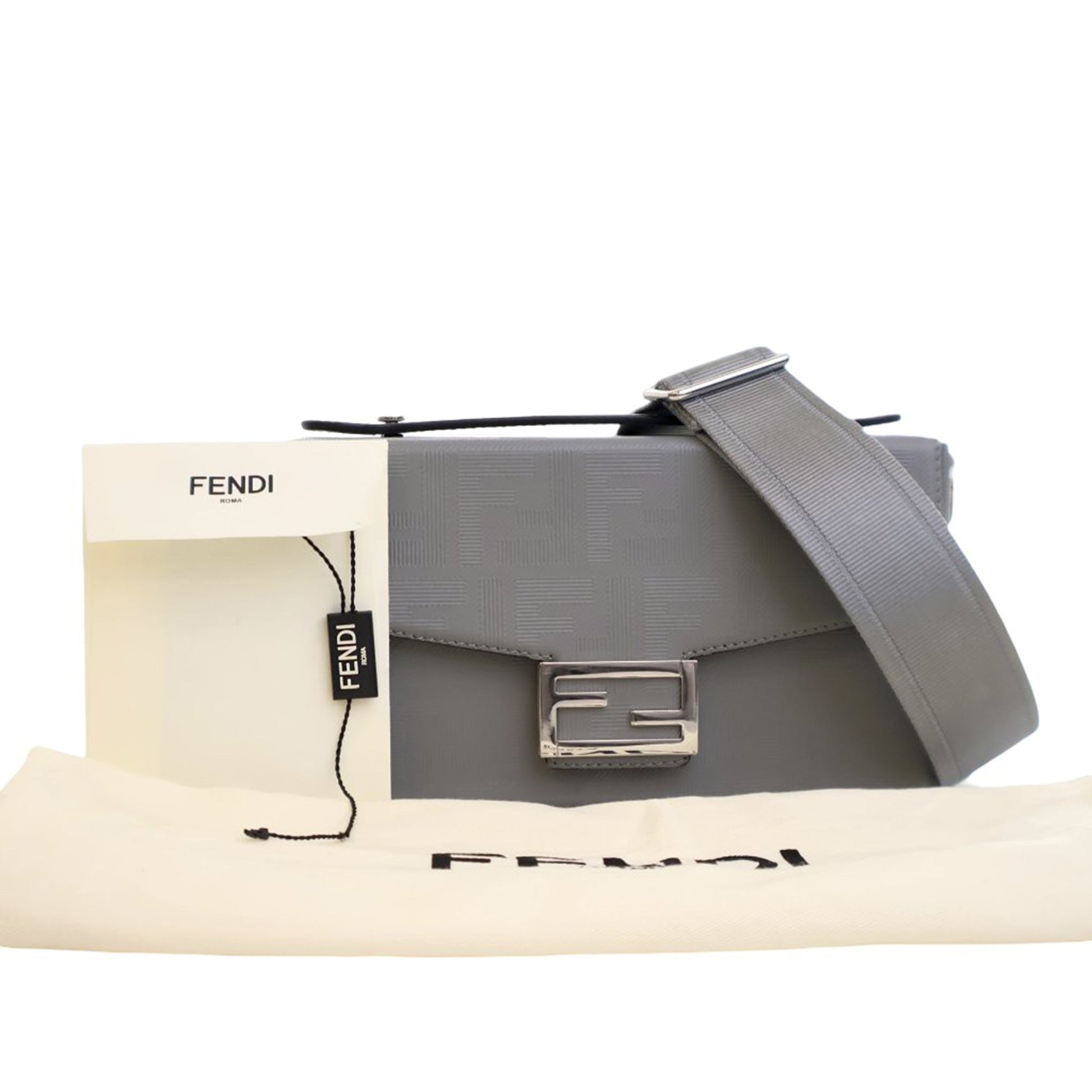 Fendi Zucca Calfskin Soft Trunk Baguette Satchel