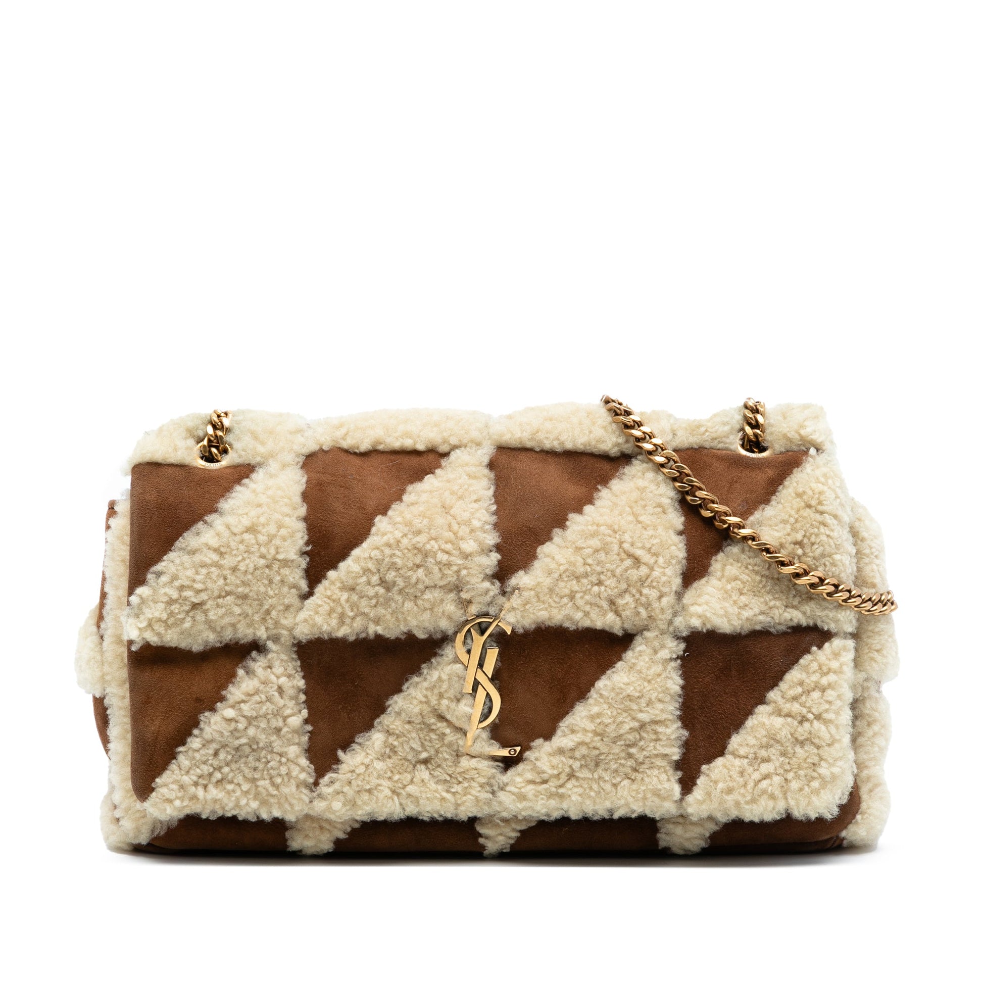 Saint Laurent Medium Suede and Shearling Patchwork Jamie Shoulder Bag