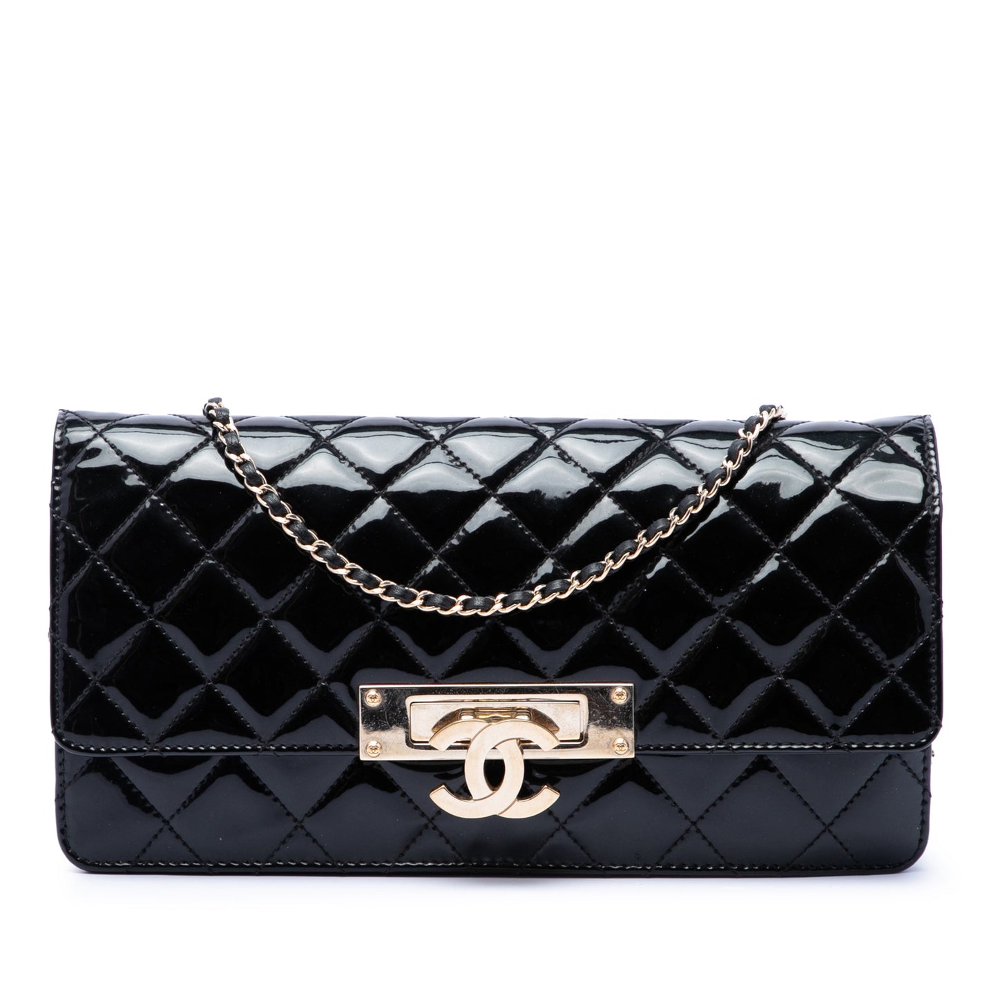 Chanel Quilted Patent Golden Class East West Wallet on Chain