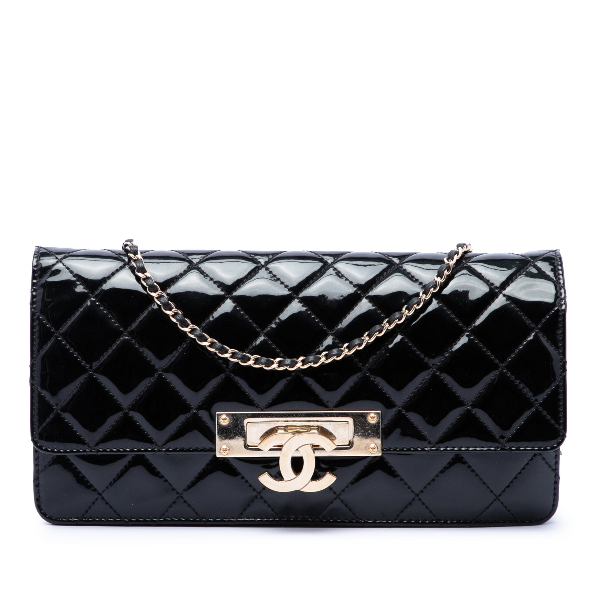 Chanel Quilted Patent Golden Class East West Wallet on Chain