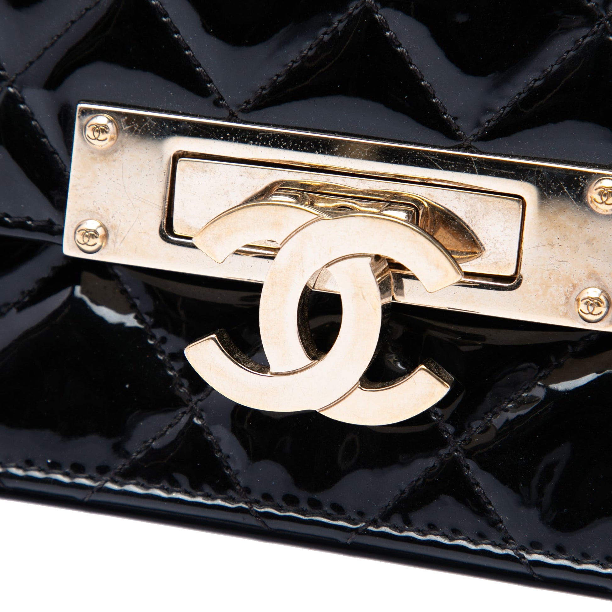 Chanel Quilted Patent Golden Class East West Wallet on Chain