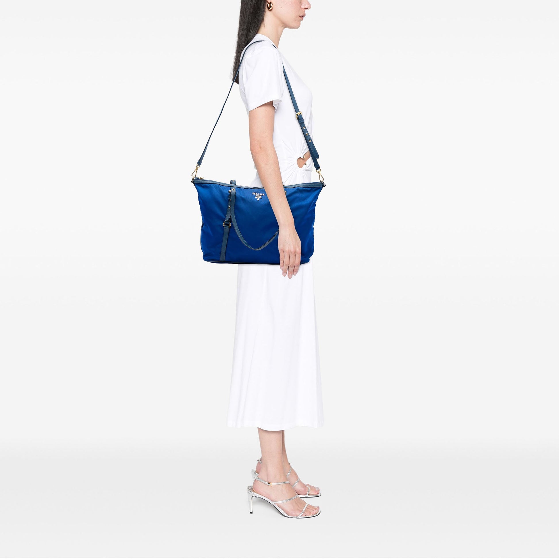Prada Saffiano Trimmed Tessuto Zip Top Convertible Tote