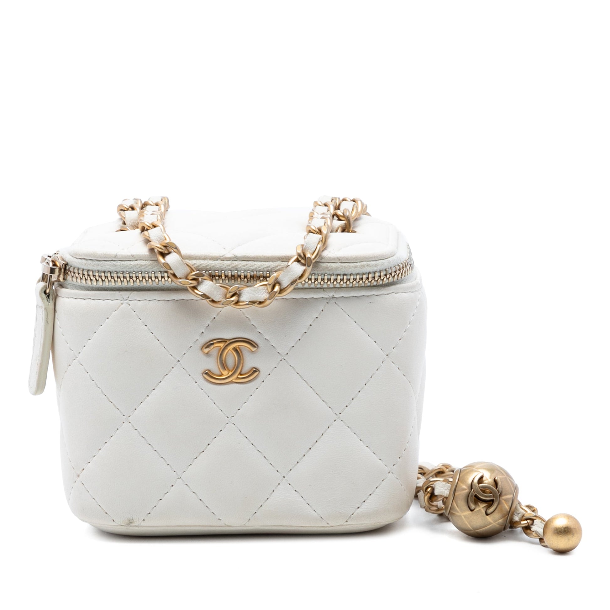 Chanel Mini Quilted Lambskin Pearl Crush Vanity Case With Chain