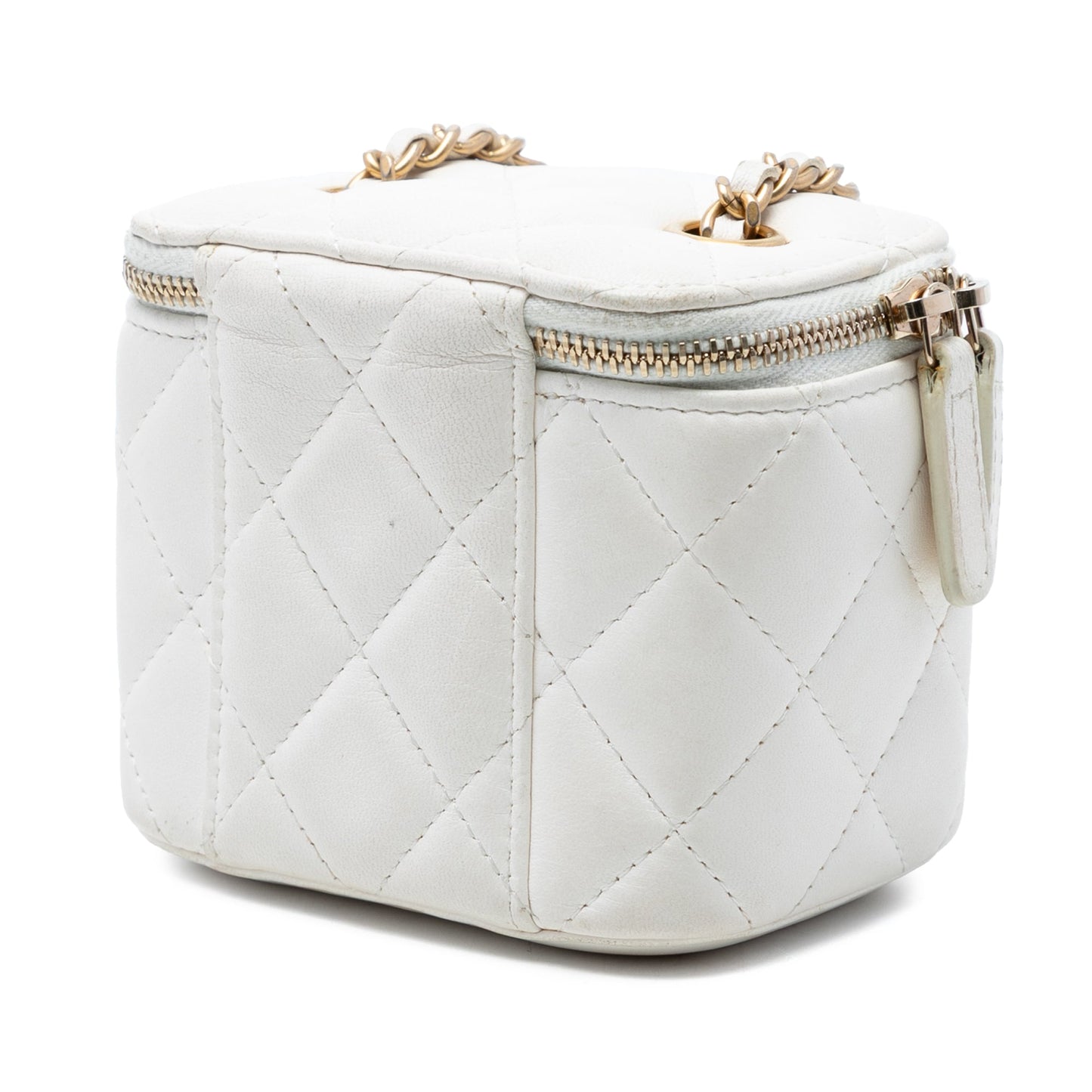 Chanel Mini Quilted Lambskin Pearl Crush Vanity Case With Chain