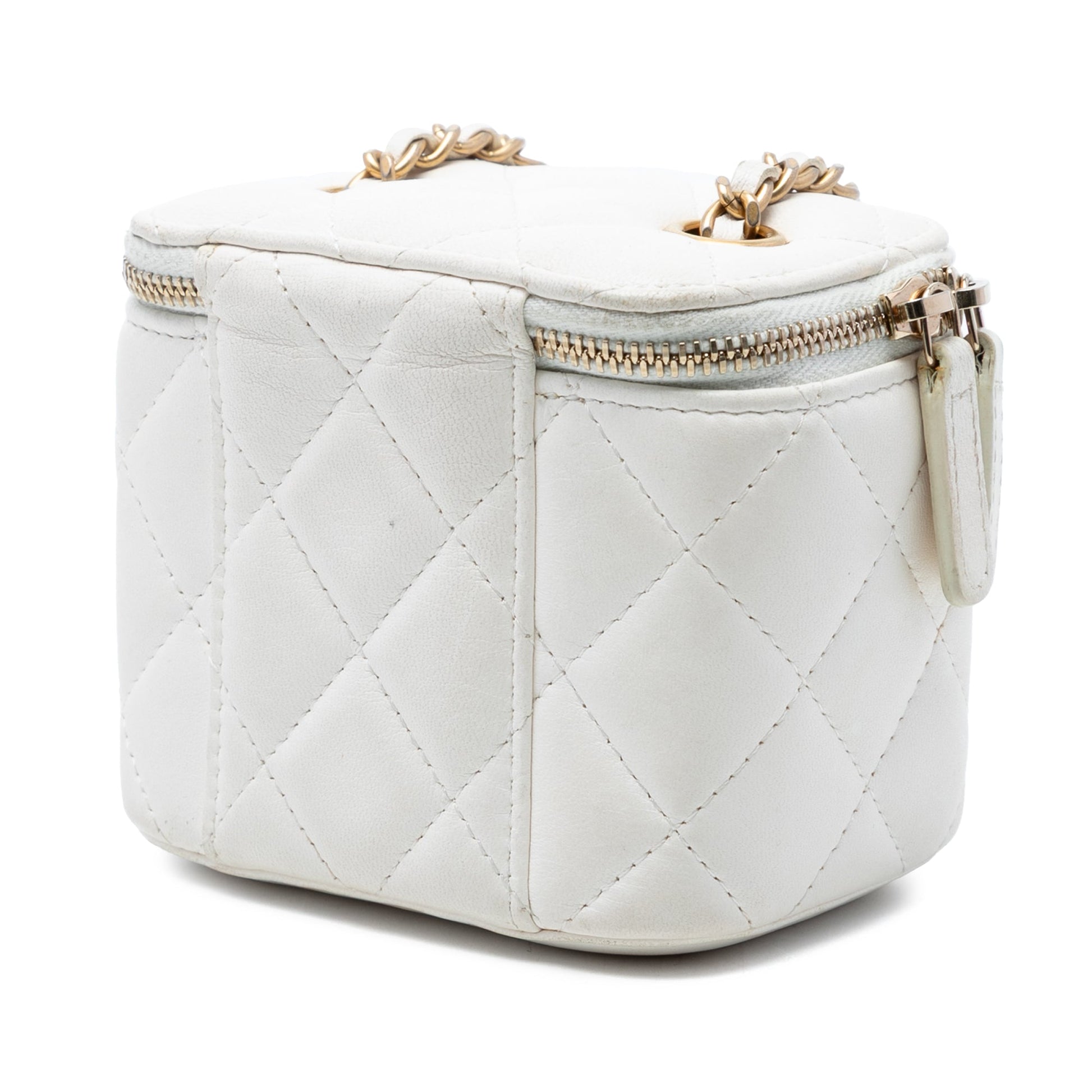 Chanel Mini Quilted Lambskin Pearl Crush Vanity Case With Chain