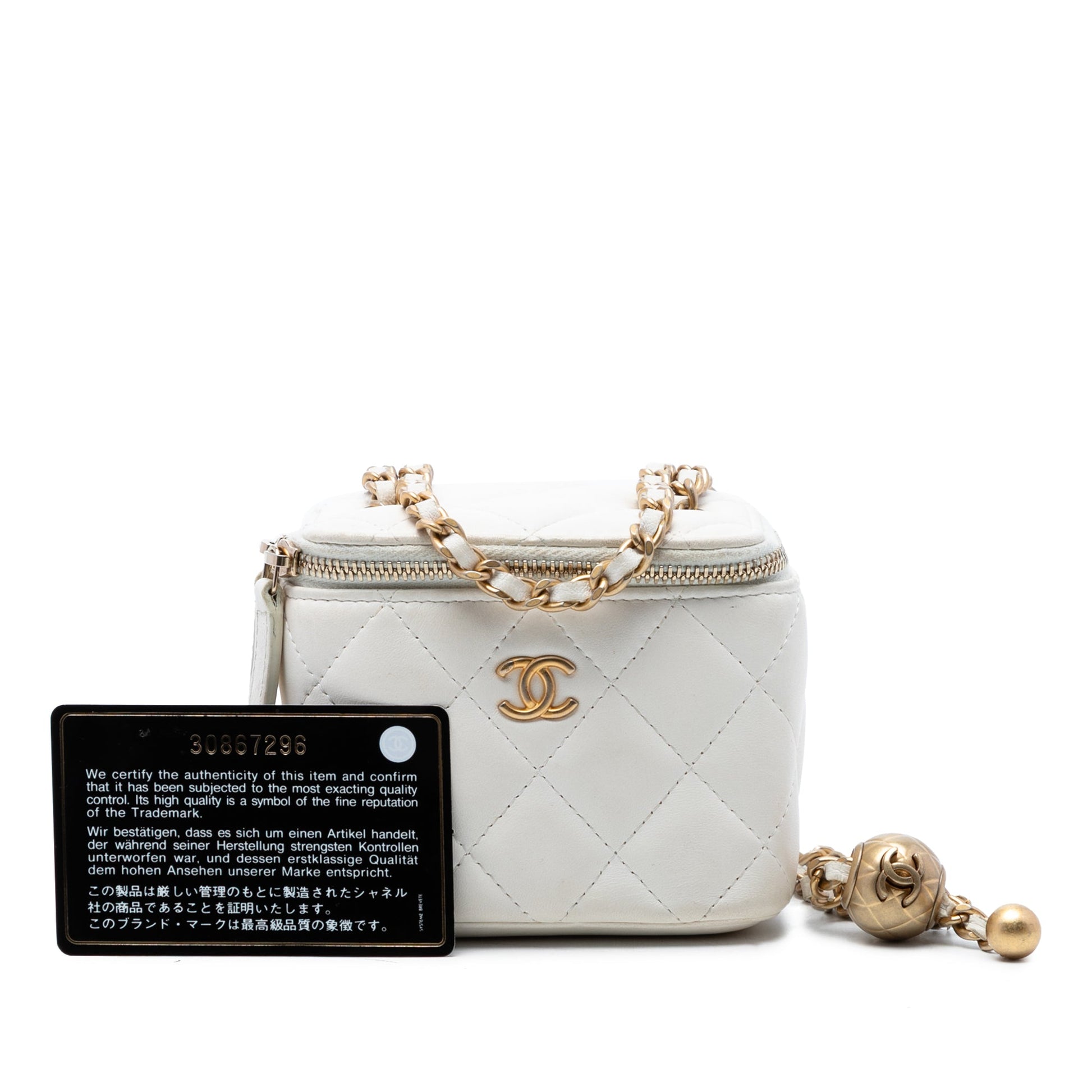 Chanel Mini Quilted Lambskin Pearl Crush Vanity Case With Chain