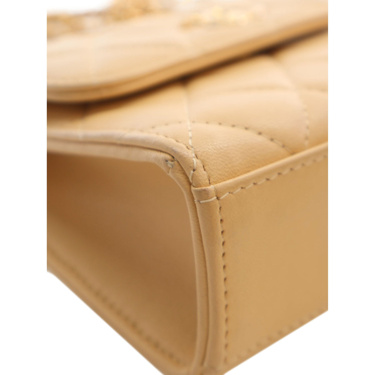 Chanel CC Quilted Lambskin Faux Pearl Top Handle Flap — Beige