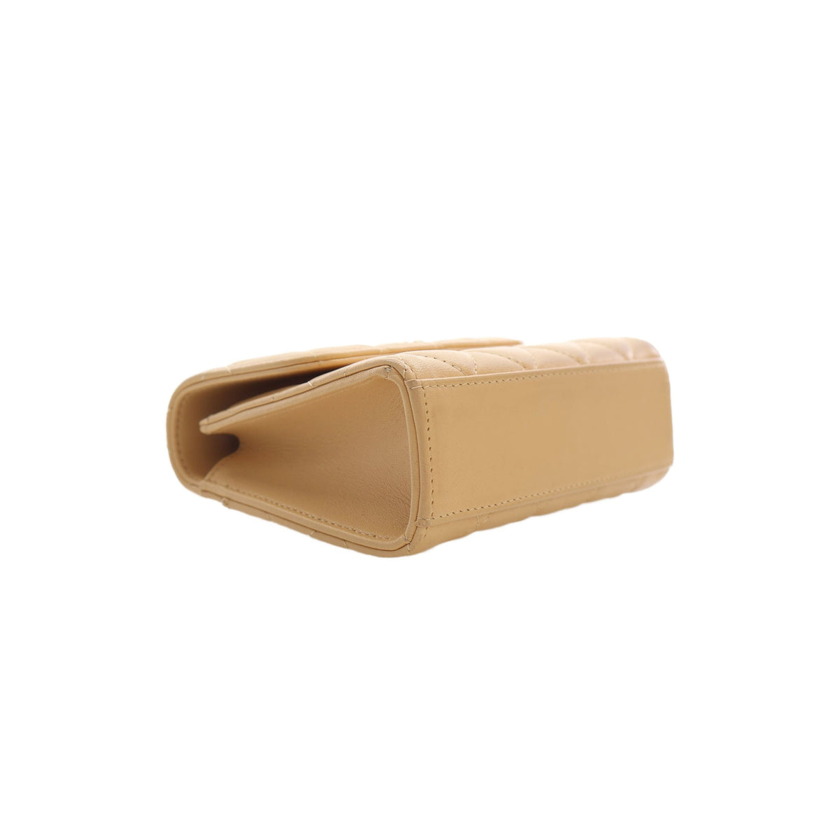 Chanel CC Quilted Lambskin Faux Pearl Top Handle Flap — Beige