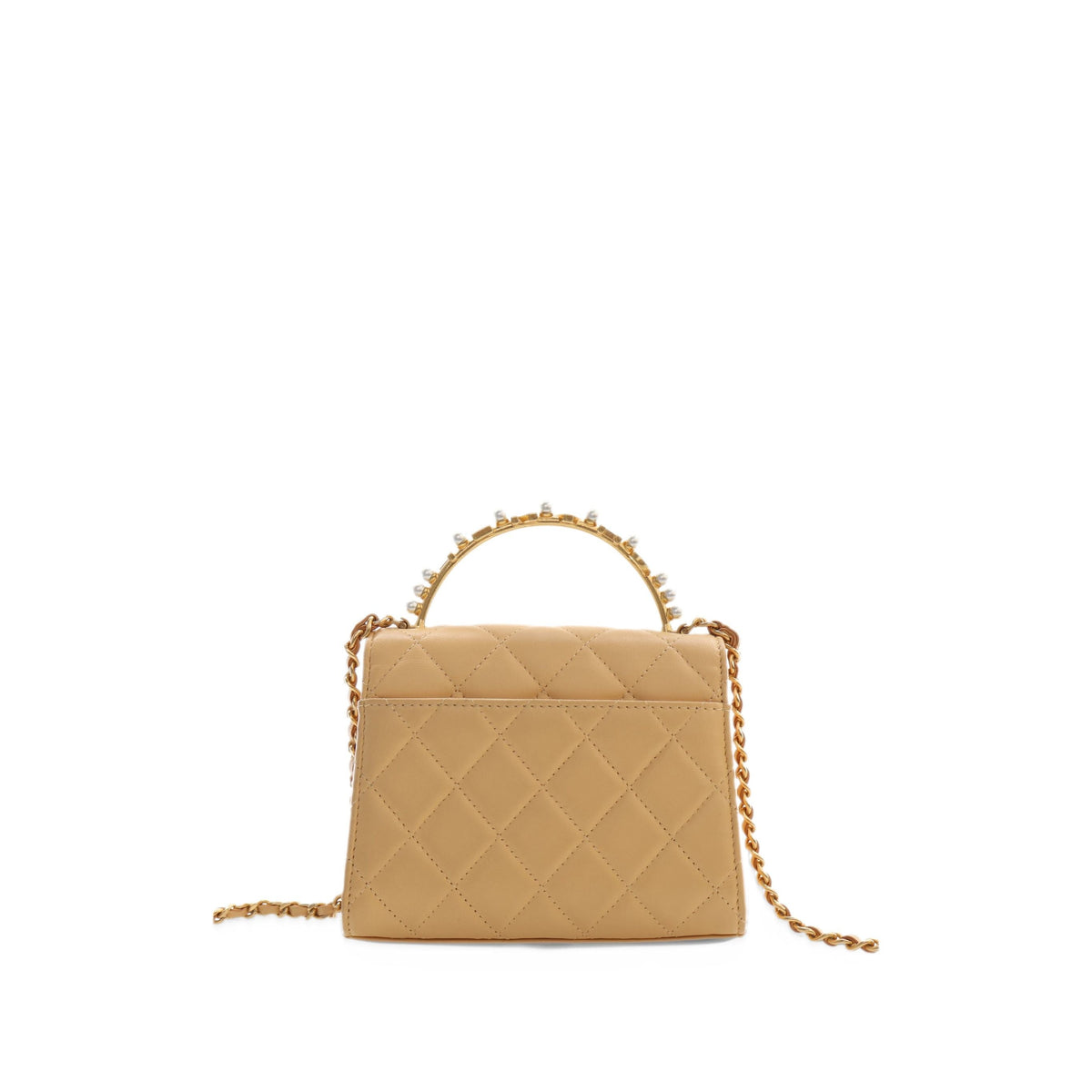 Chanel CC Quilted Lambskin Faux Pearl Top Handle Flap — Beige