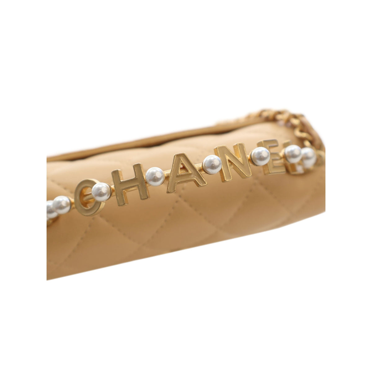 Chanel CC Quilted Lambskin Faux Pearl Top Handle Flap — Beige